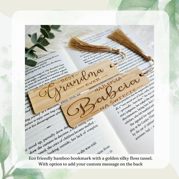 Bamboo bookmark with a silky tassel, with personalised option, size 3cm x 12cm/25cm, Dzien babci, Grandmother gift, Mothers Day