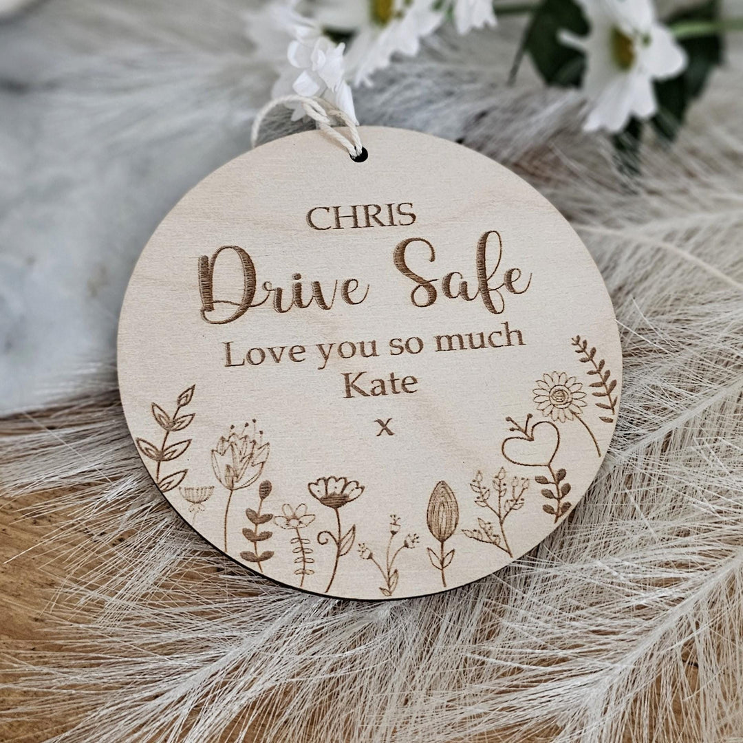 Personalised Floral Wooden Car Mirror Pendant - Drive Safe Lucky Charm