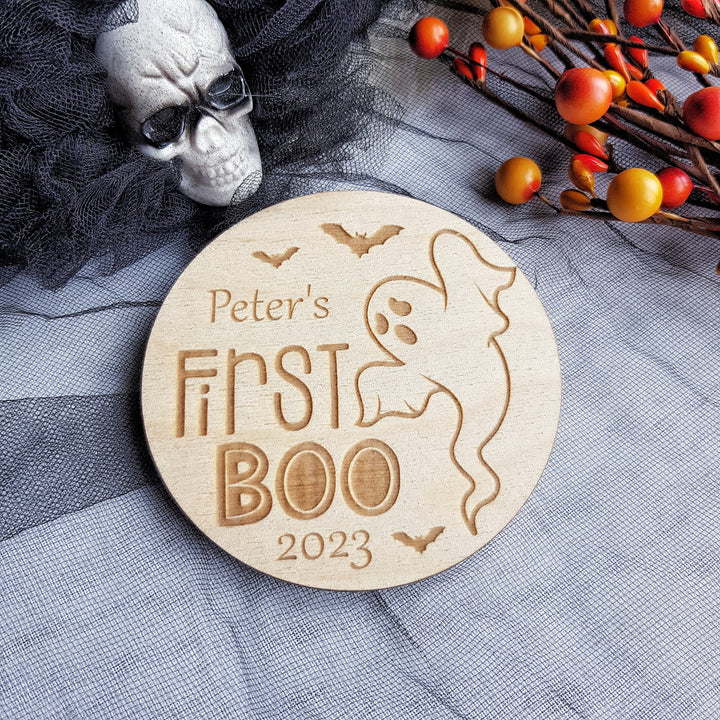 Personalised Wooden First Halloween Disc - Cute Photo Prop for Babys First BOO