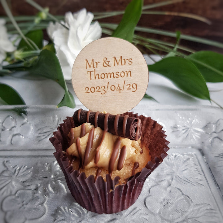 Personalised Cupcake Toppers: Rustic Wooden Party Decoration - Rectangle