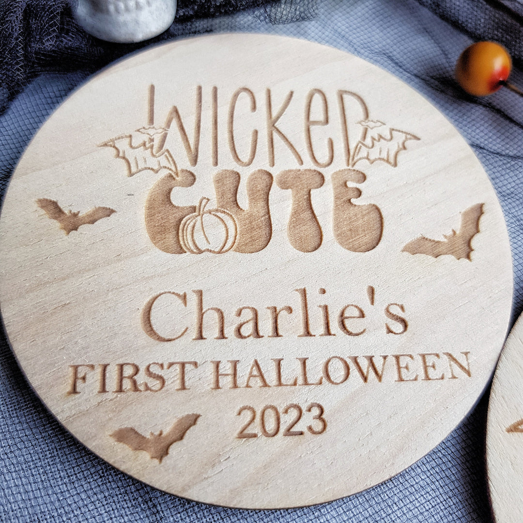 Personalised Wooden First Halloween Disc - Cute Photo Prop for Baby