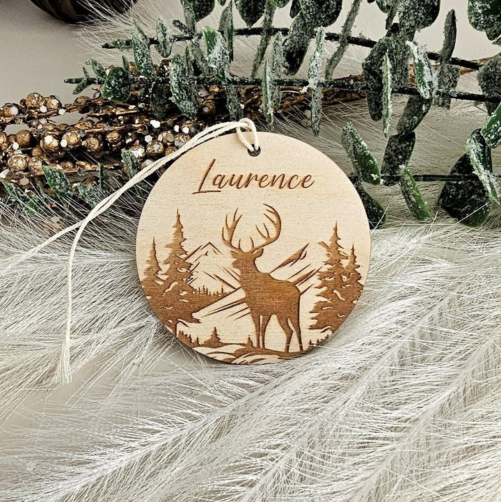 Customizable Winter Forest Deer Wooden Christmas Ornament - Festive Keepsake Decoration