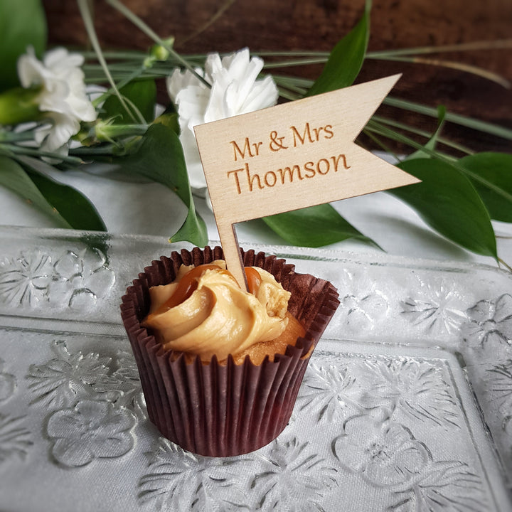 Personalised Cupcake Toppers: Rustic Wooden Party Decoration - Flag