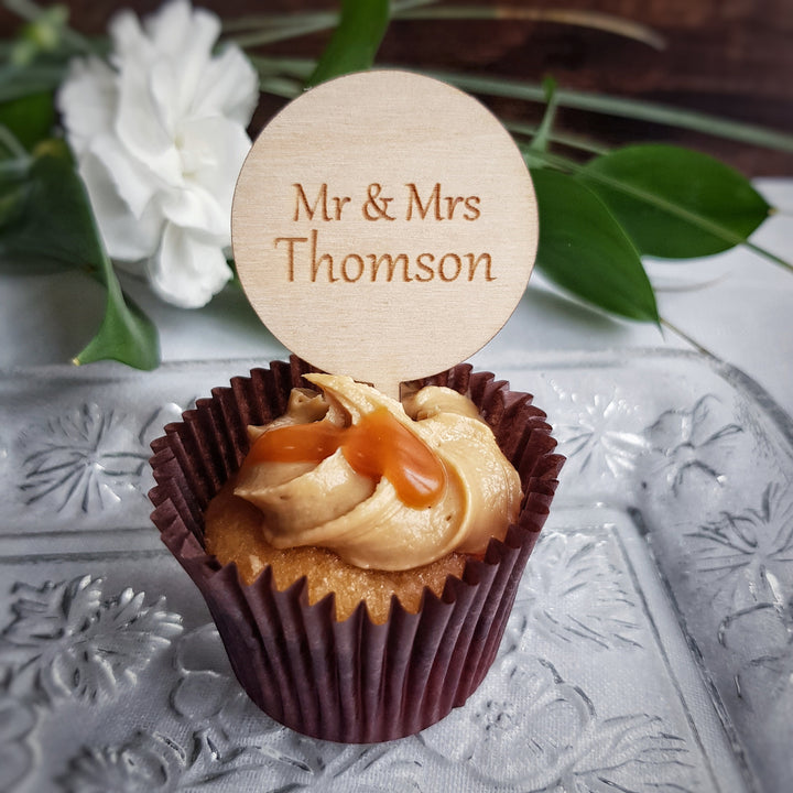 Personalised Cupcake Toppers: Rustic Wooden Party Decoration - Round