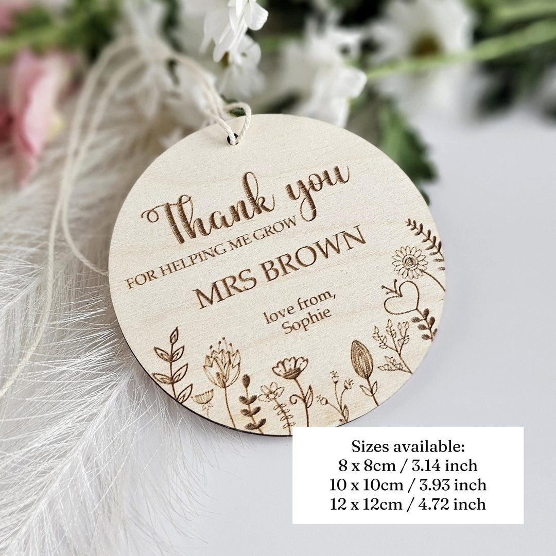 Personalized Wooden Teacher Ornament - Floral Meadow Hanging Decoration Perfect End of School Gift