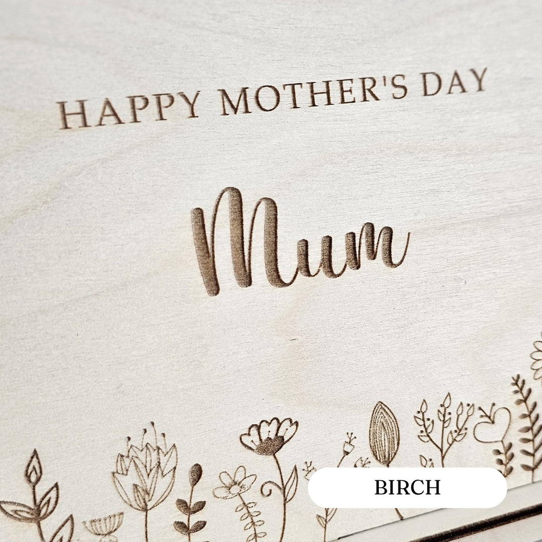 Mother's Day Wooden Card Floral Meadow, Personalised Standing Keepsake