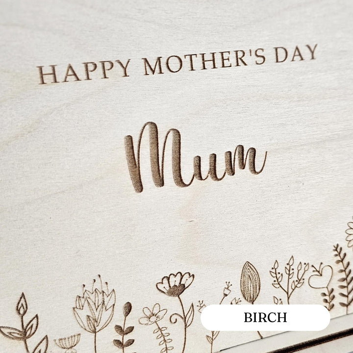 Mother's Day Wooden Card Floral Meadow, Personalised Standing Keepsake