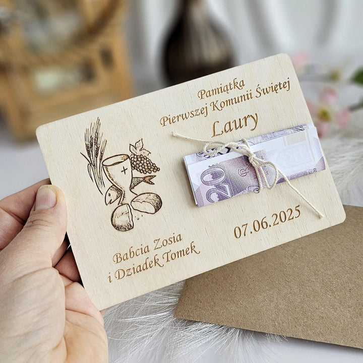 Personalised First Communion Wooden Money Card Keepsake Gift - Chalice