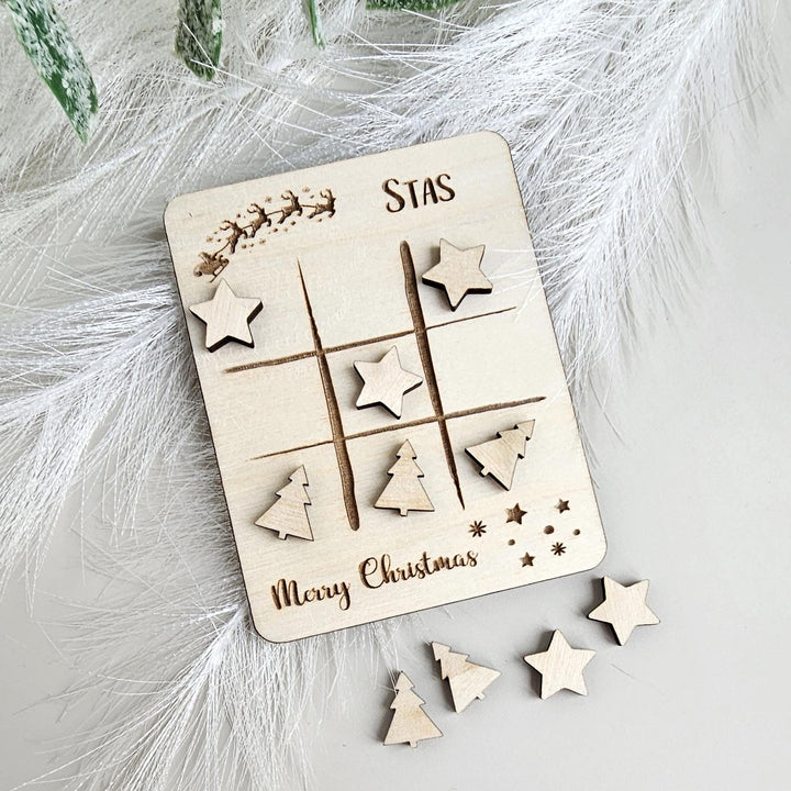 Christmas Noughts and Crosses - Personalized Wooden Tic Tac Toe Game for Kids