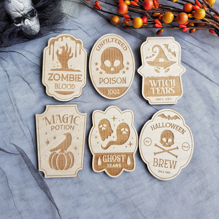 Vintage-Inspired Halloween Wooden Labels - Set of 6 Apothecary Potion Labels - Zombie Blood