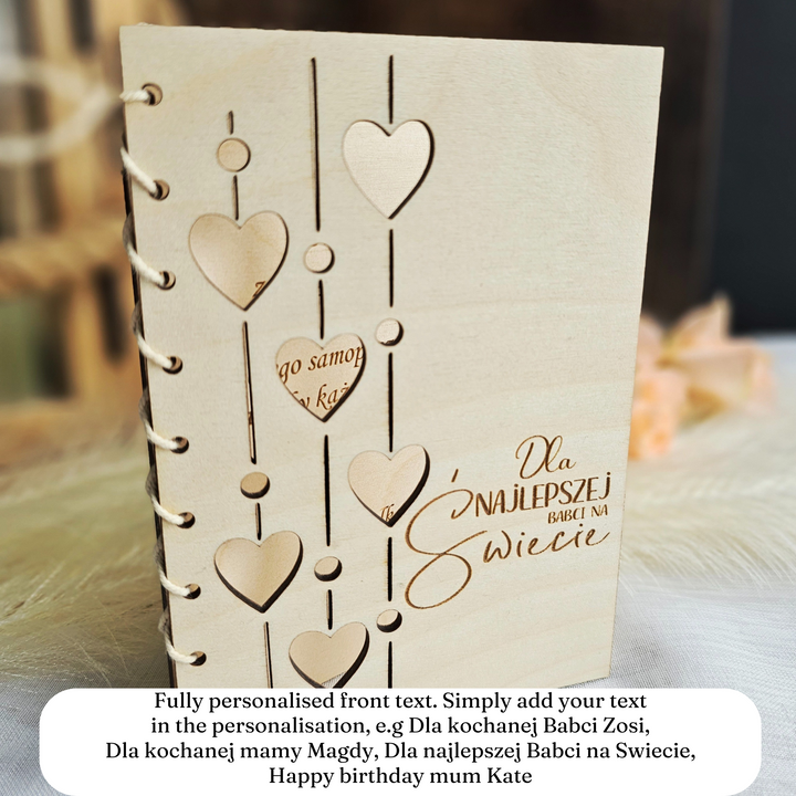 Personalised Grandmother's Day Card, Rustic Wooden Gift Keepsake, Kartka Prezent na Dzien Babci i Dziadka, Birthday Card Granny Grandma Mum