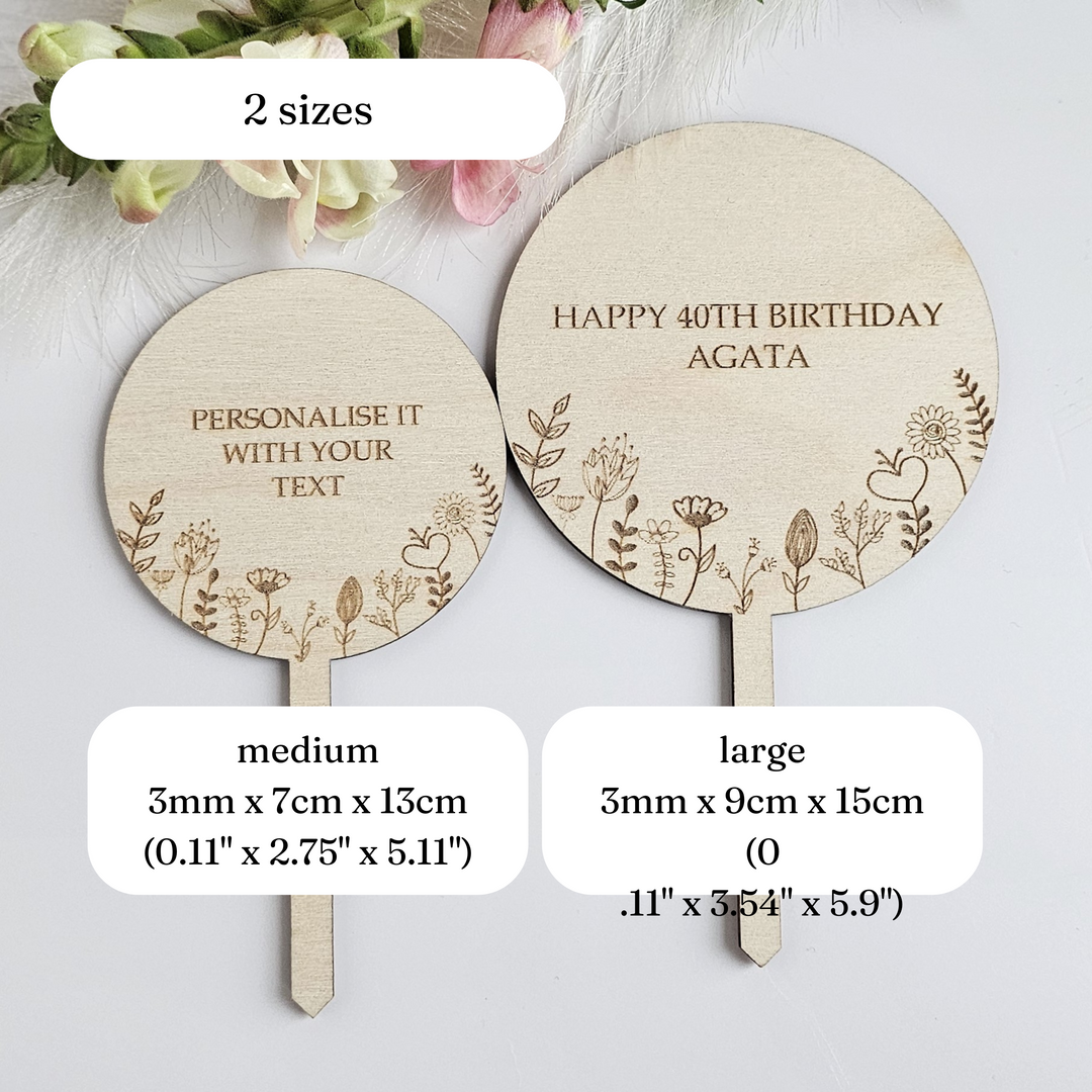 Personalised Wooden Plant Gift Tag – Floral Meadow Design - Round shape