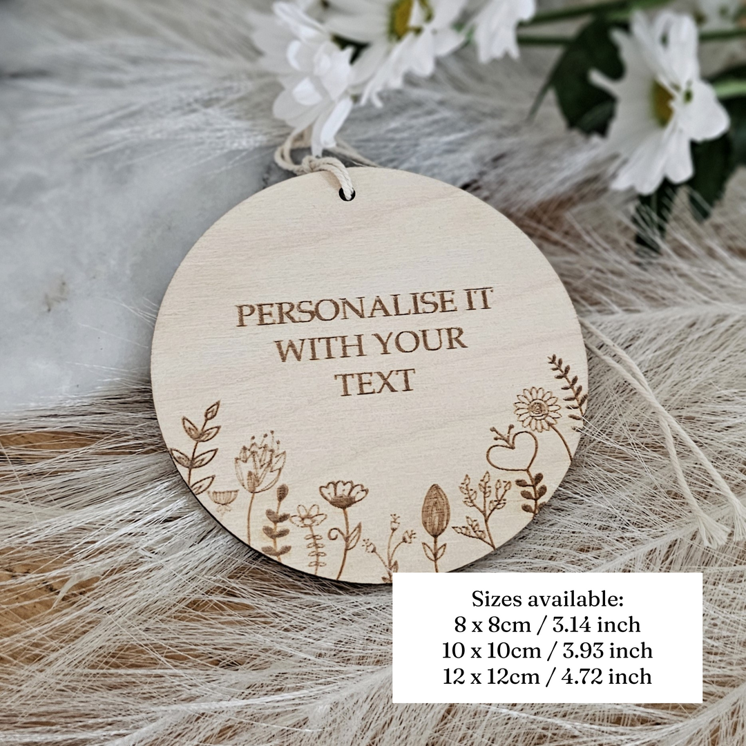 Wooden Ornament Floral Meadow, Personalised Keepsake, Hanging decoration, All Occasions