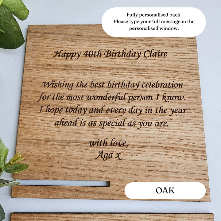 Birthday Wooden Card Floral Meadow, Personalised Standing Keepsake, Desk Decor Ornament