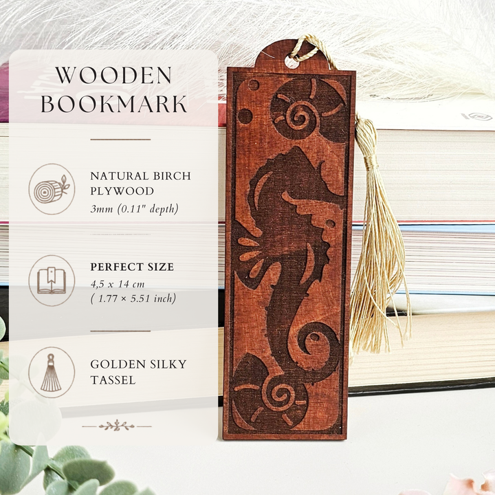 Personalised Seahorse Wooden Bookmark – Ocean-Themed Gift for Book Lovers