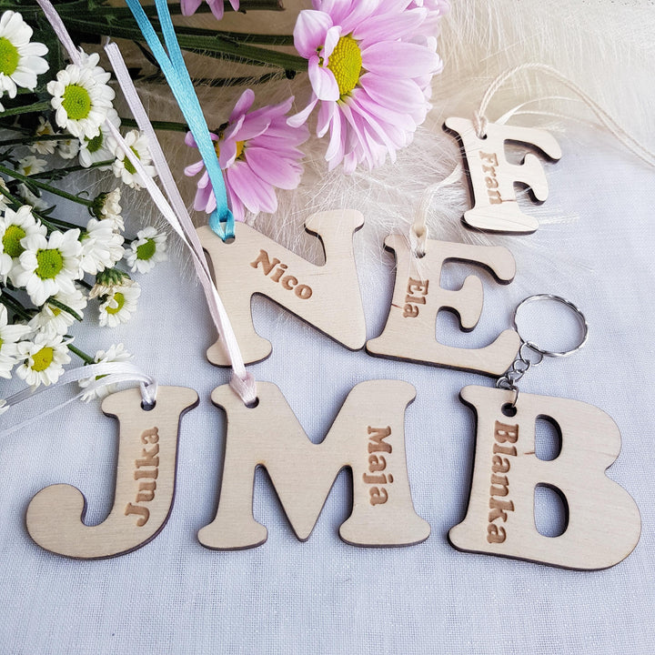 Personalised Wooden Keyring - Kids Name Keychain Back to School Gift Book Bag Tag