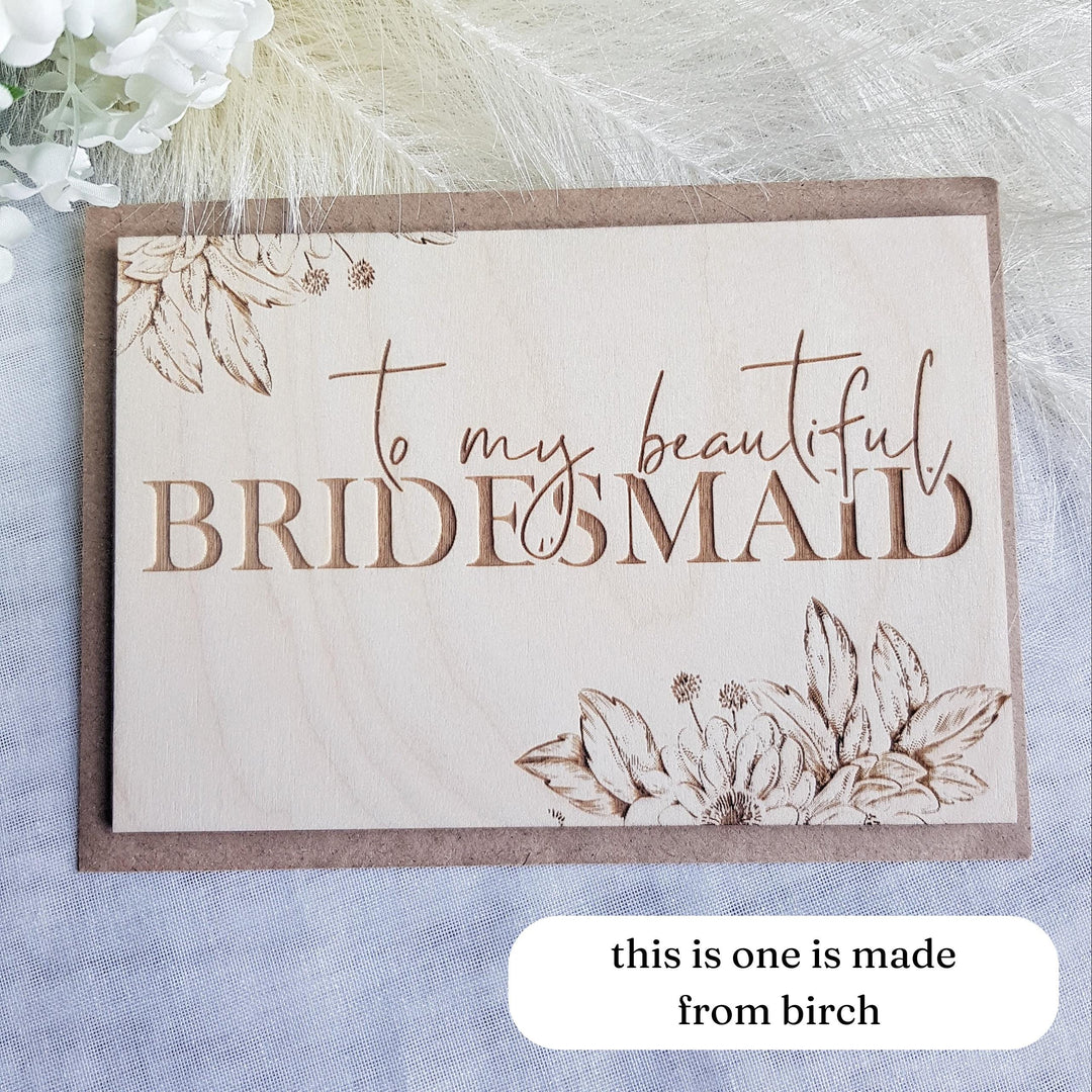 Bridesmaid Thank You Card, Personalised Wooden Gift - Rustic Three Hearts Keepsake for Maid of Honour & Bride Squad
