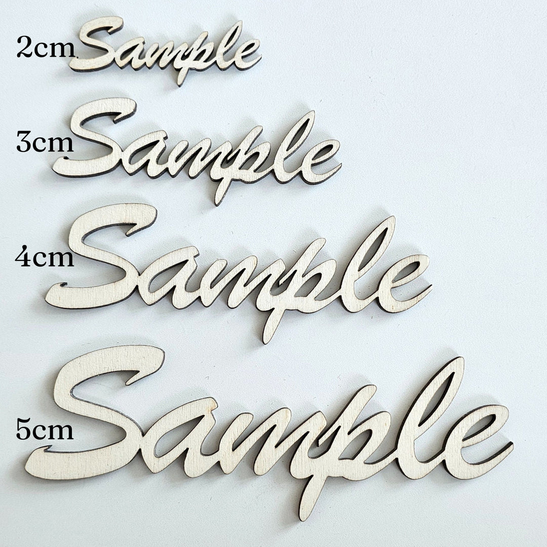 Rustic wooden names / words, custom laser cut, wedding place cards, place setting, wall art and craft, 4 height sizes