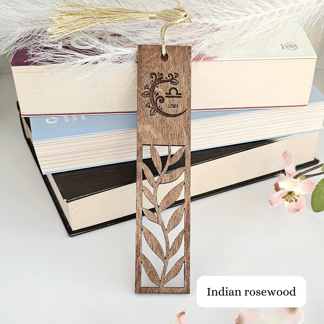 Zodiac Leaf Pattern Bookmark - Personalised Laser-Cut Wooden Gift