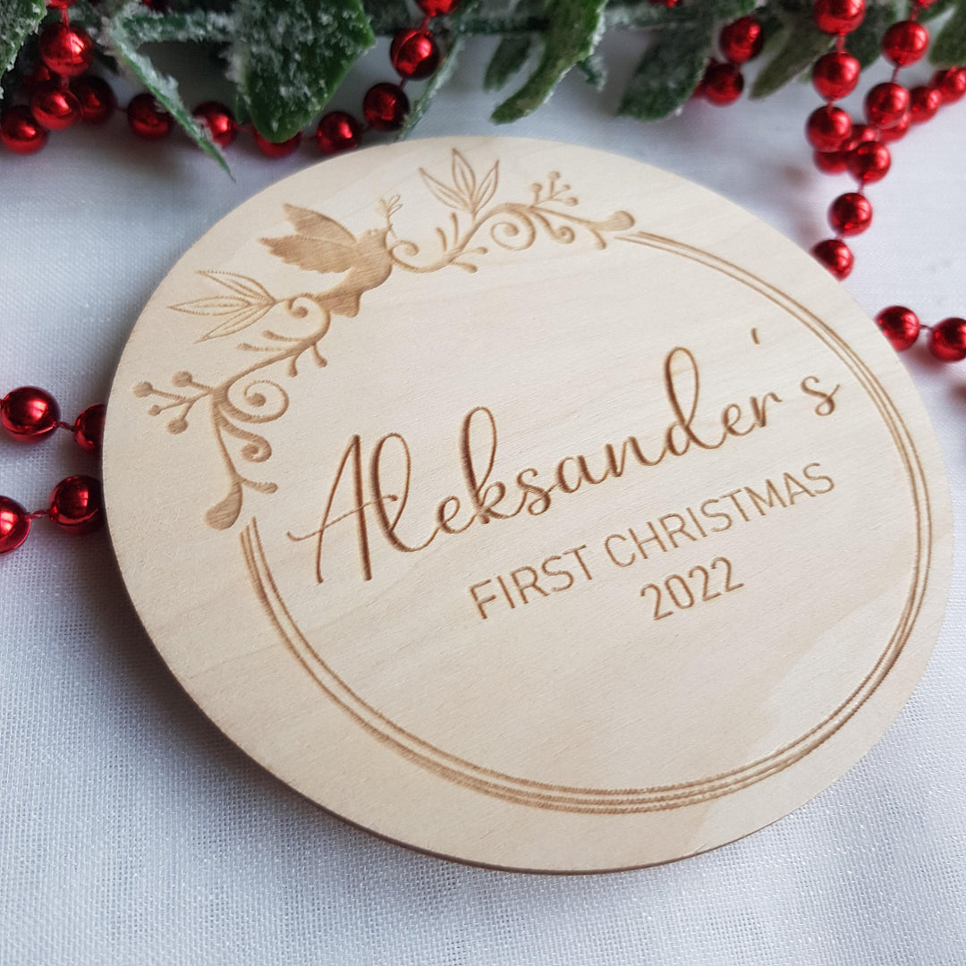 Personalised Wooden Christmas Eve Box label - Babys First Christmas Keepsake Plaque  Photo Prop
