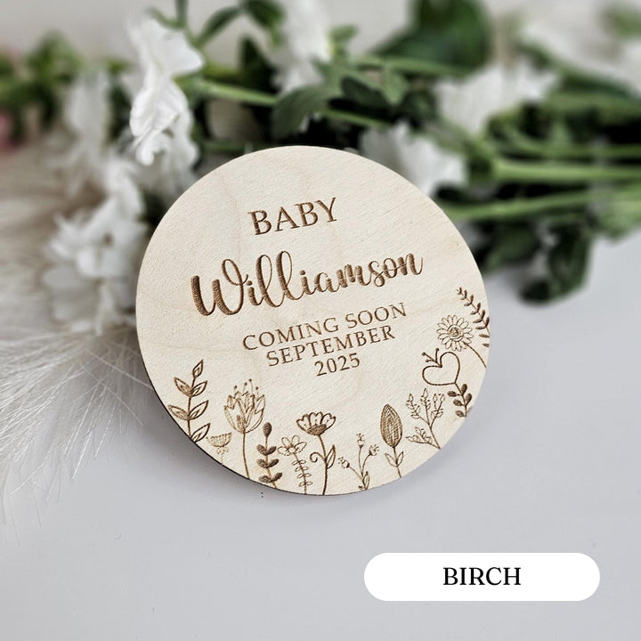 Baby Announcement Plaque – Wooden Baby Sign | Floral Meadow Design | Social Media Photo Prop