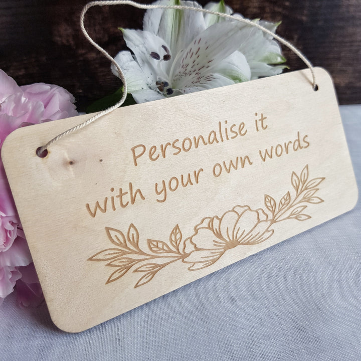Personalised Rustic Wooden Plaque - Floral Design - Bedroom Doors, Offices