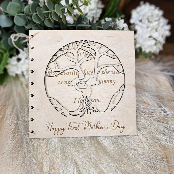 Personalised First Mother's Day Wooden Card with Mother and Baby Tree cutout - Gift for Mom, Mum, Grandmother, Nanny, Grandma, Granny