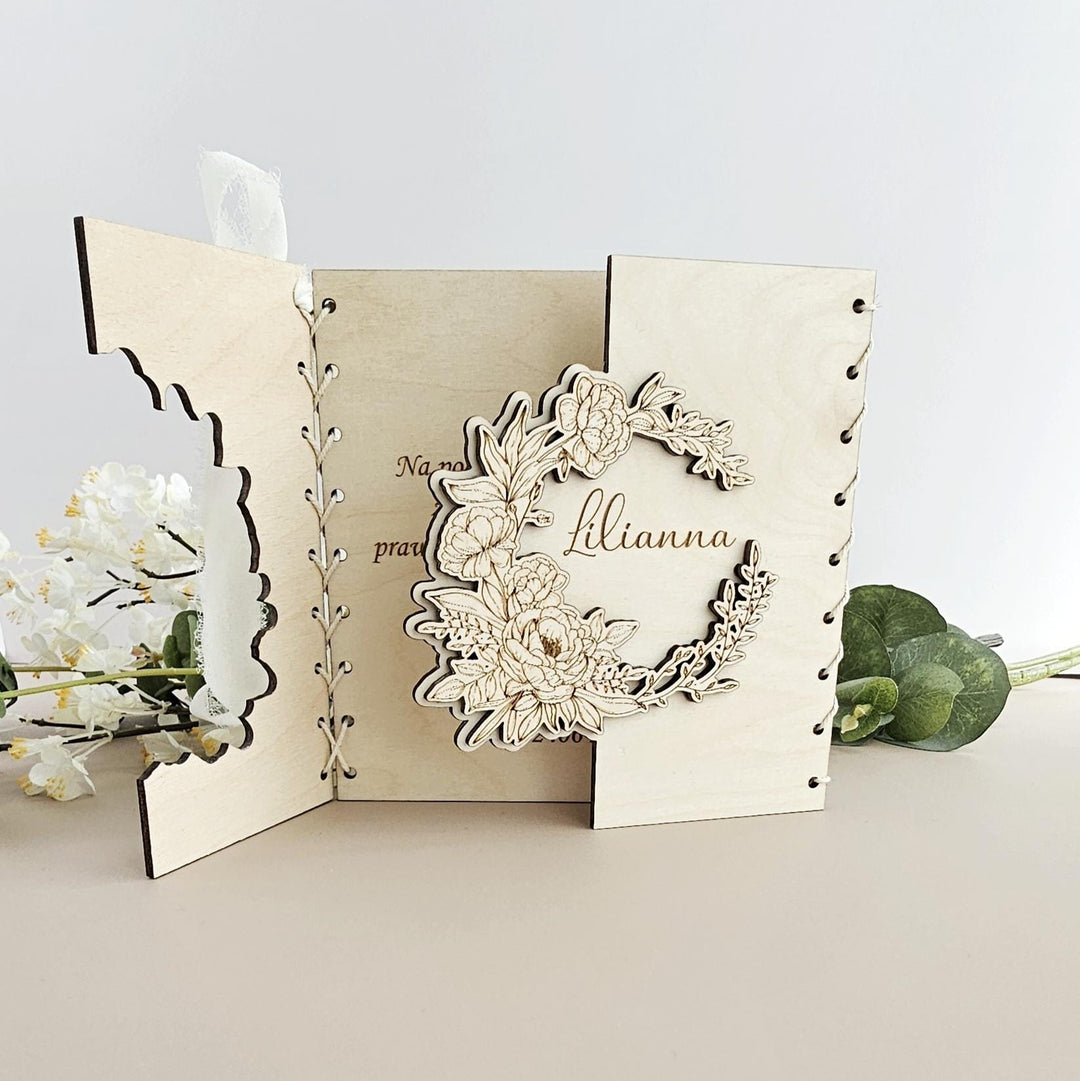 Personalised Birthday Wooden Card - Rustic Peony Keepsake