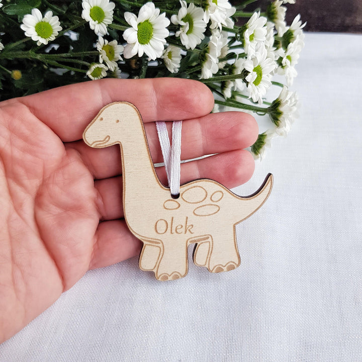 Personalised Dinosaur Wooden Keyring - Engraved Backpack Charm  Christmas Decoration