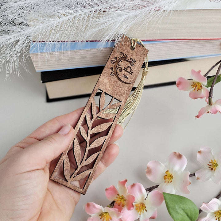 Zodiac Leaf Pattern Bookmark - Personalised Laser-Cut Wooden Gift