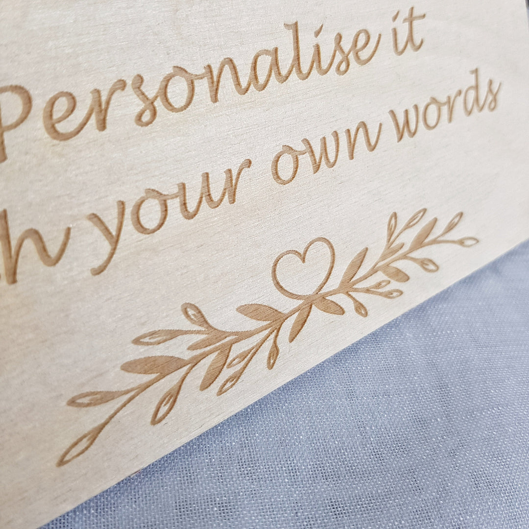 Personalised Rustic Wooden Plaque - Leaves Heart Design - Bedroom Doors, Offices