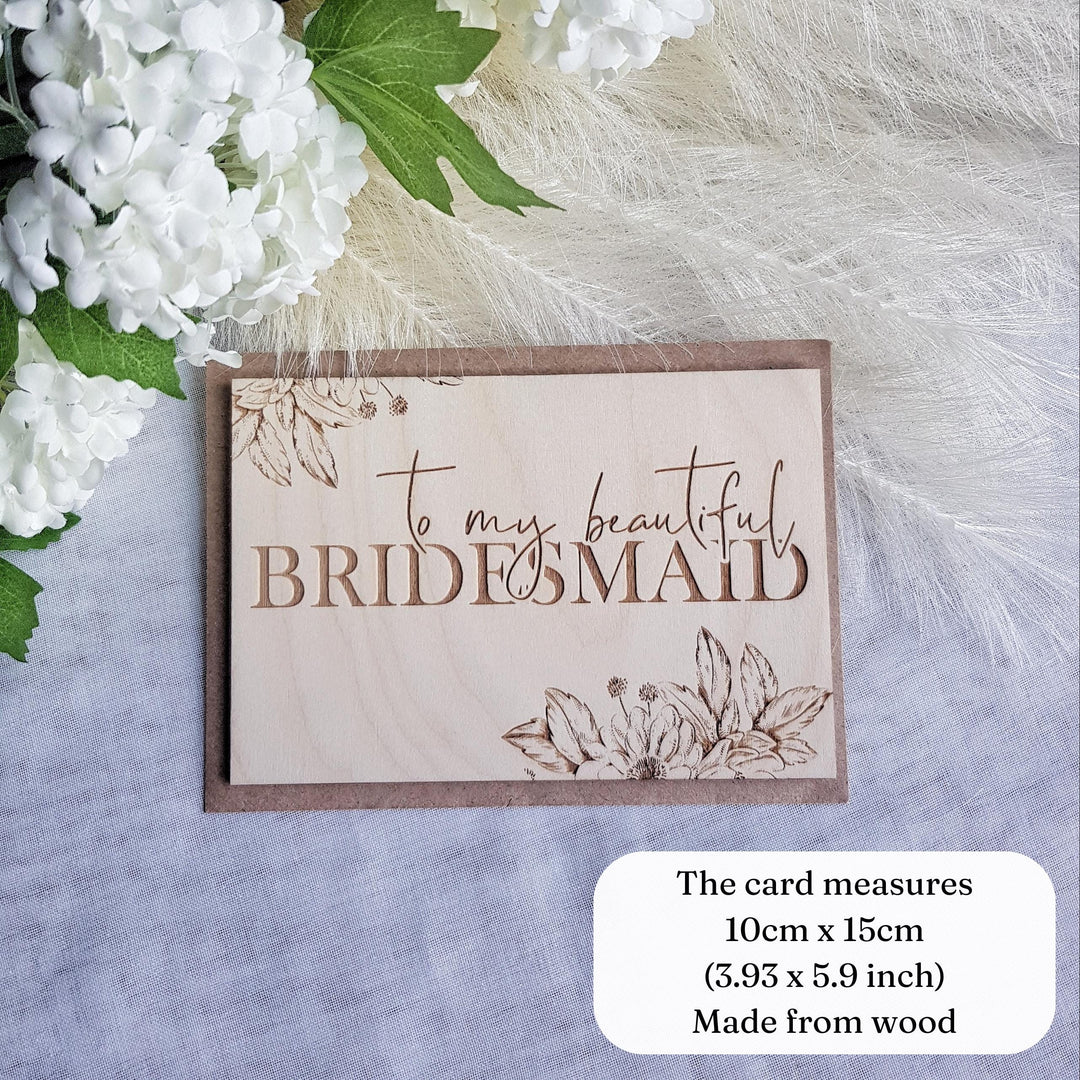 Bridesmaid Thank You Card, Personalised Wooden Gift - Rustic Three Hearts Keepsake for Maid of Honour & Bride Squad
