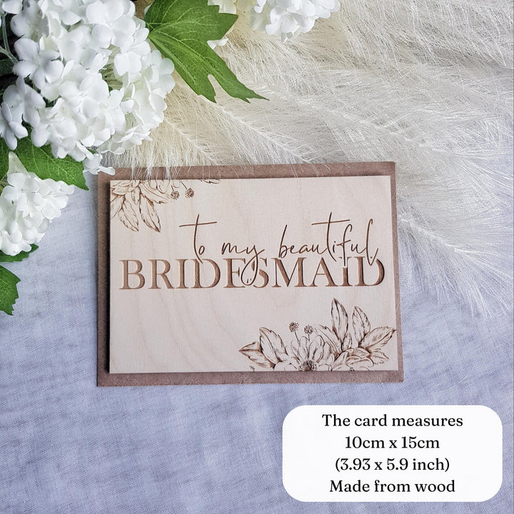 Bridesmaid Thank You Card, Personalised Wooden Gift - Rustic Three Hearts Keepsake for Maid of Honour & Bride Squad