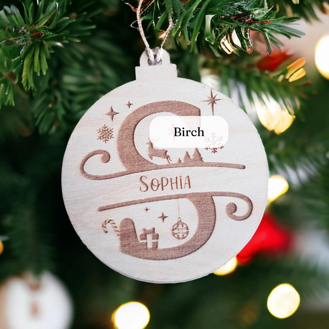 Personalised Wooden Split Letter Bauble - Engraved Christmas Ornament Tag