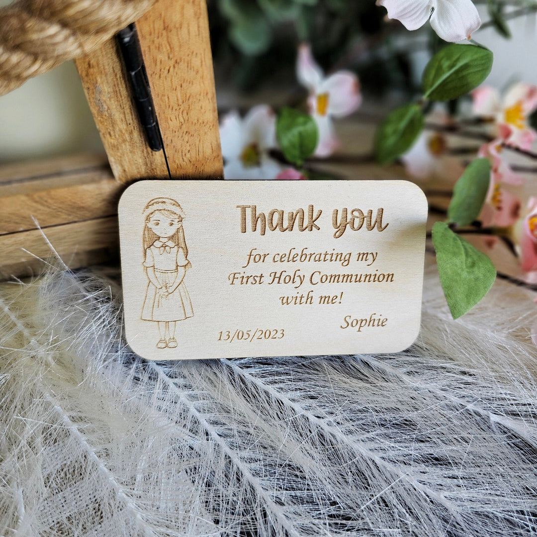 Personalised First Holy Communion Thank you magnet, Baptism Christening Naming Ceremony Confirmation Favours, Wooden Gift Keepsake, Girl