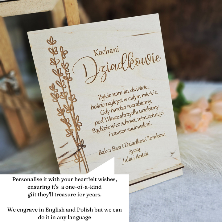 Rustic Wooden Polish Dzien Babci i Dziadka Sign Gift Keepsake with Personalised Wishes and Lavender Touch