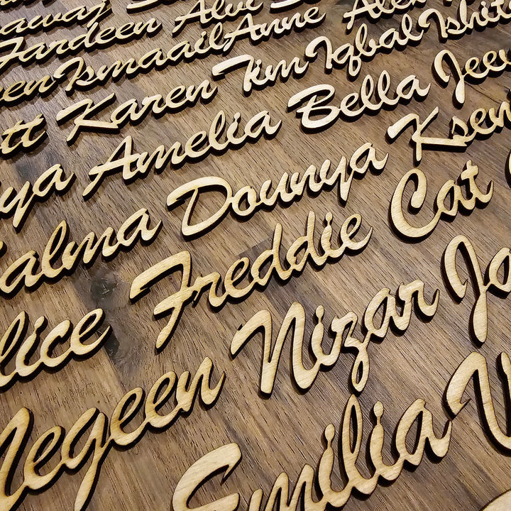 Rustic wooden names / words, custom laser cut, wedding place cards, place setting, wall art and craft, 4 height sizes