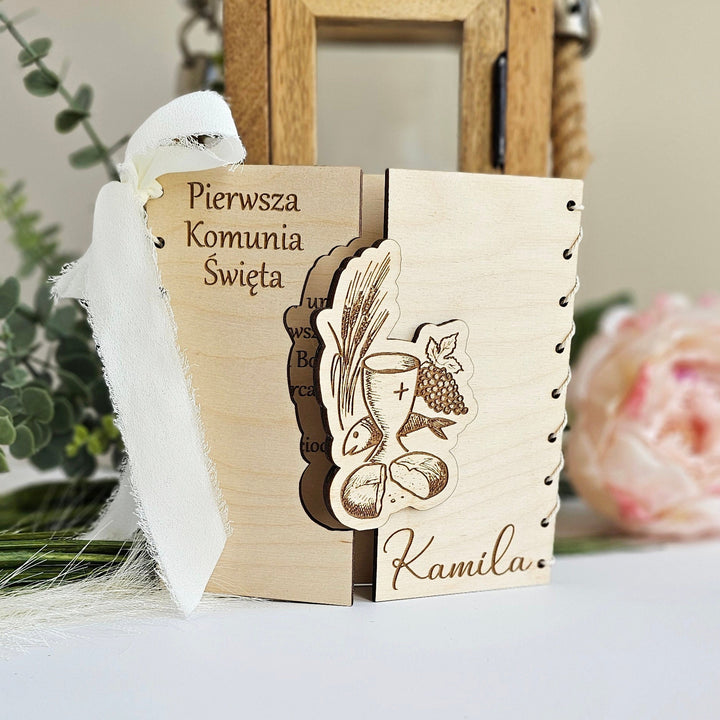 Personalised First Holy Communion Card, Rustic 3D Wooden First Holy Communion keepsake, Custom wishes gift card