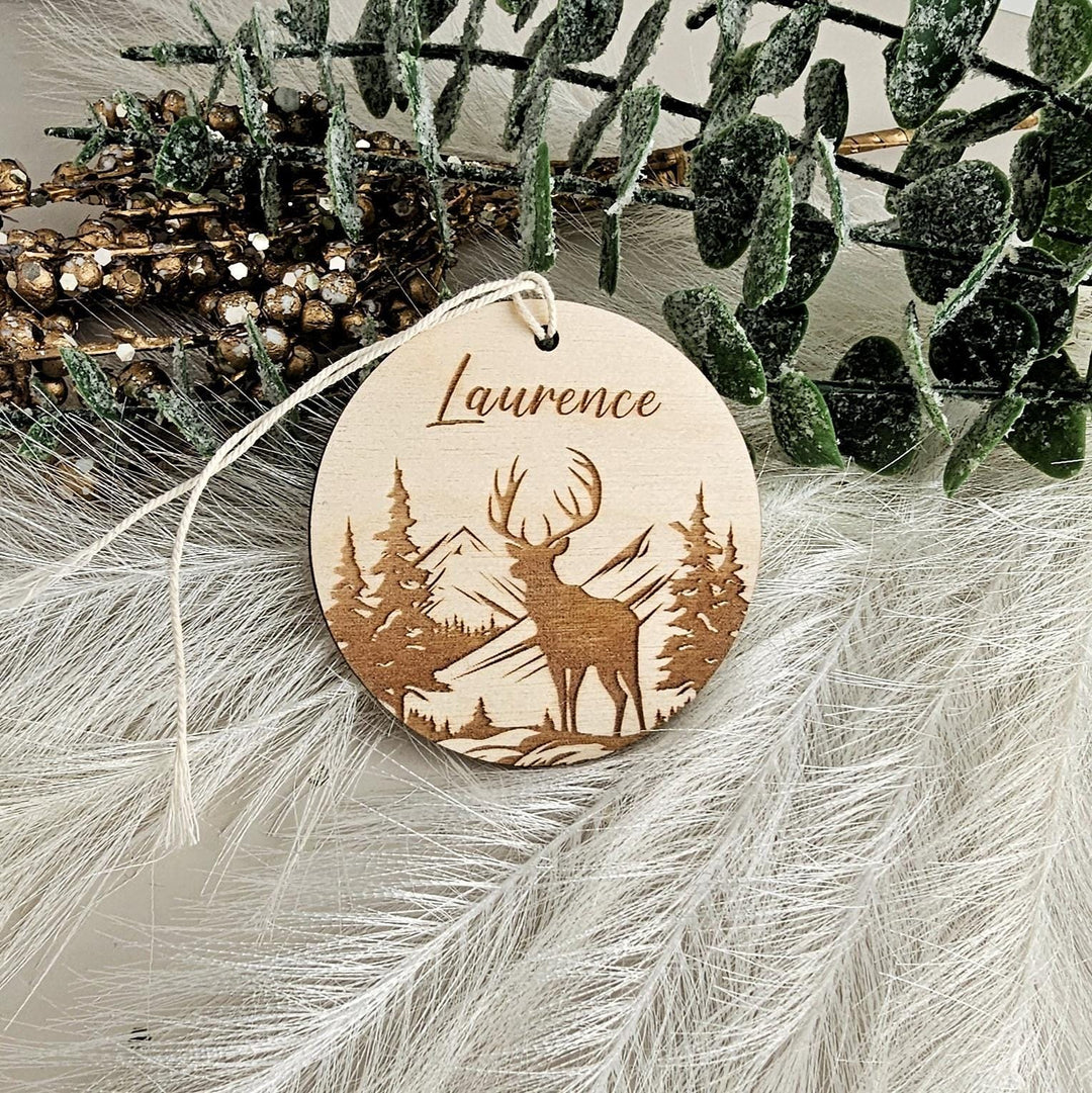 Customizable Winter Forest Deer Wooden Christmas Ornament - Festive Keepsake Decoration