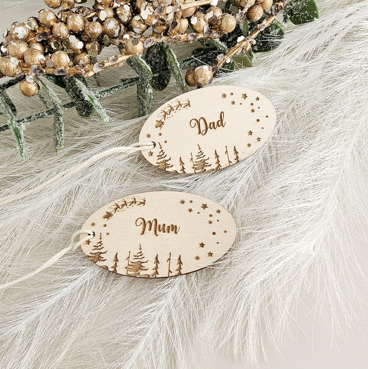 Personalized Wooden Christmas Gift Tags - Custom Santa Sleigh Labels for Luxury Wrapping