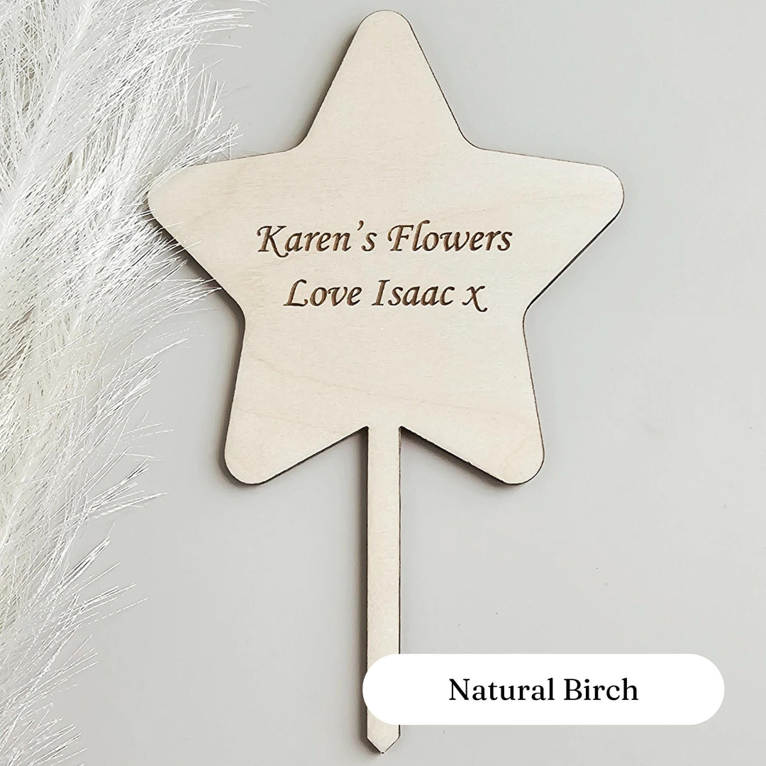 Personalised Wooden Star Plant Gift Tag - Eco-Friendly Engraved Label for Plant Lovers