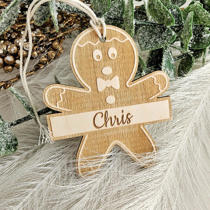 Personalised Wooden Gingerbread Man Ornament - Festive Christmas Tree Bauble