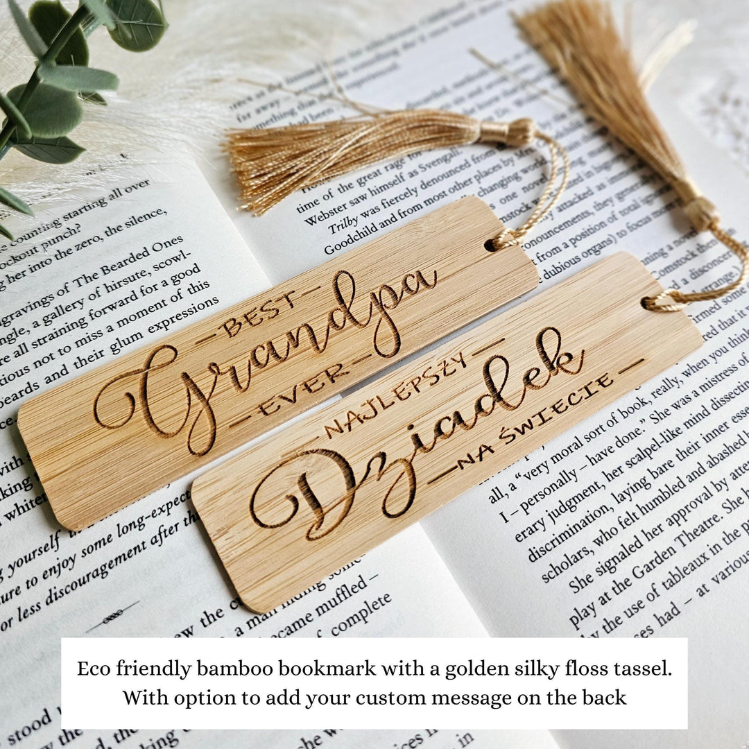Personalised Wooden Bookmark – Eco Friendly Bamboo Gift with Golden Silky Tassel