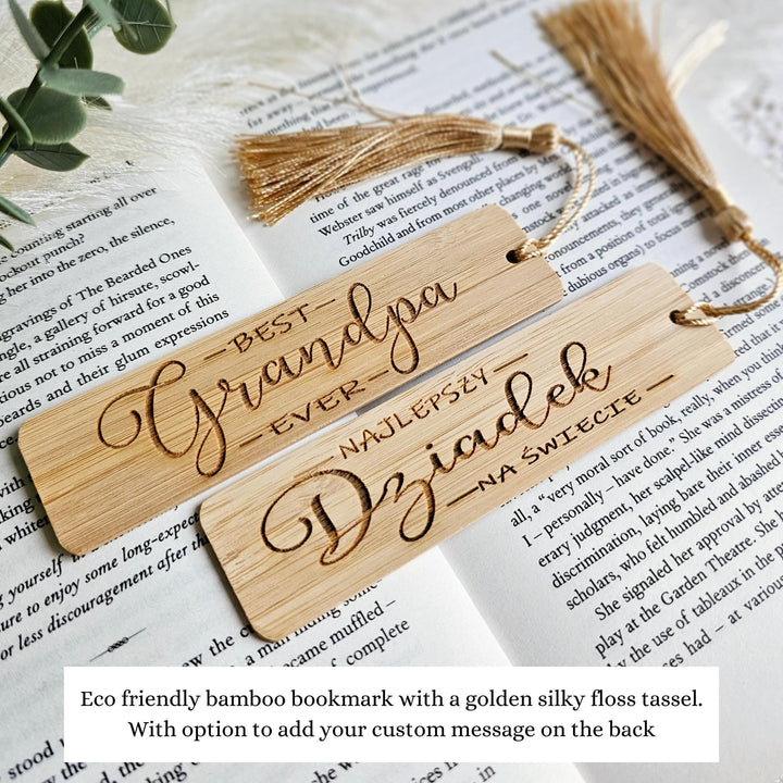 Personalised Wooden Bookmark – Eco Friendly Bamboo Gift with Golden Silky Tassel