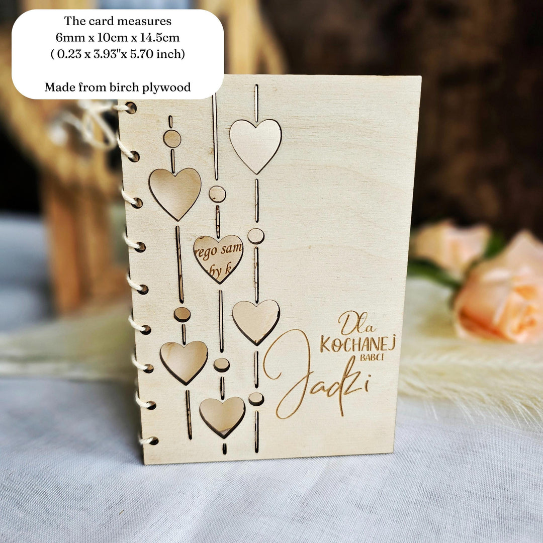 Personalised Rustic Wooden Folding Card Keepsake for Polish Grandmother's Day - Kartka Prezent na Dzien Babci i Dziadka