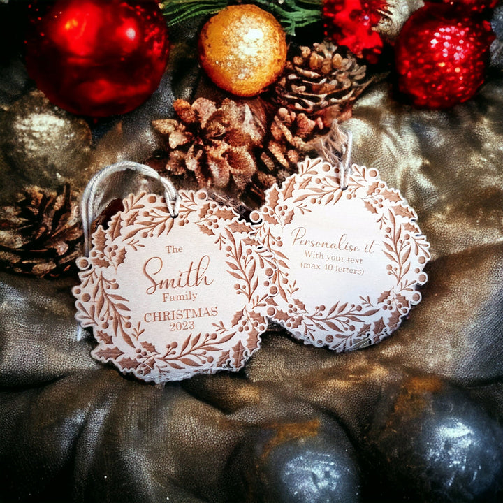Personalised Wooden Christmas Bauble - Family Decoration for New Home Engagement or First Marriage