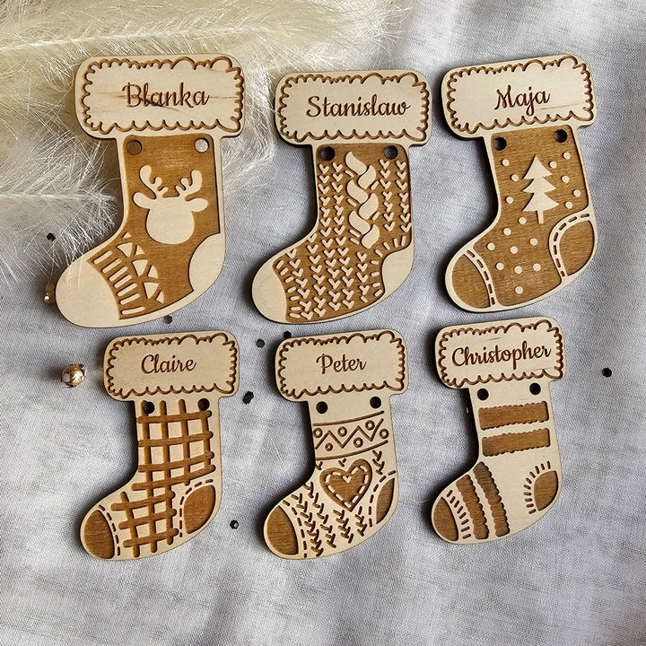 Personalised Wooden Christmas Stocking Tag - Custom Xmas Gift Tag
