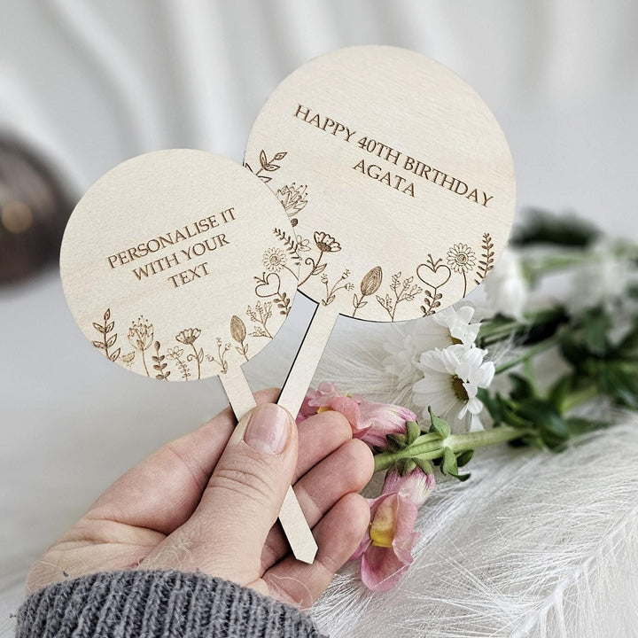 Personalised Floral Wooden Plant Gift Tag - Round Design