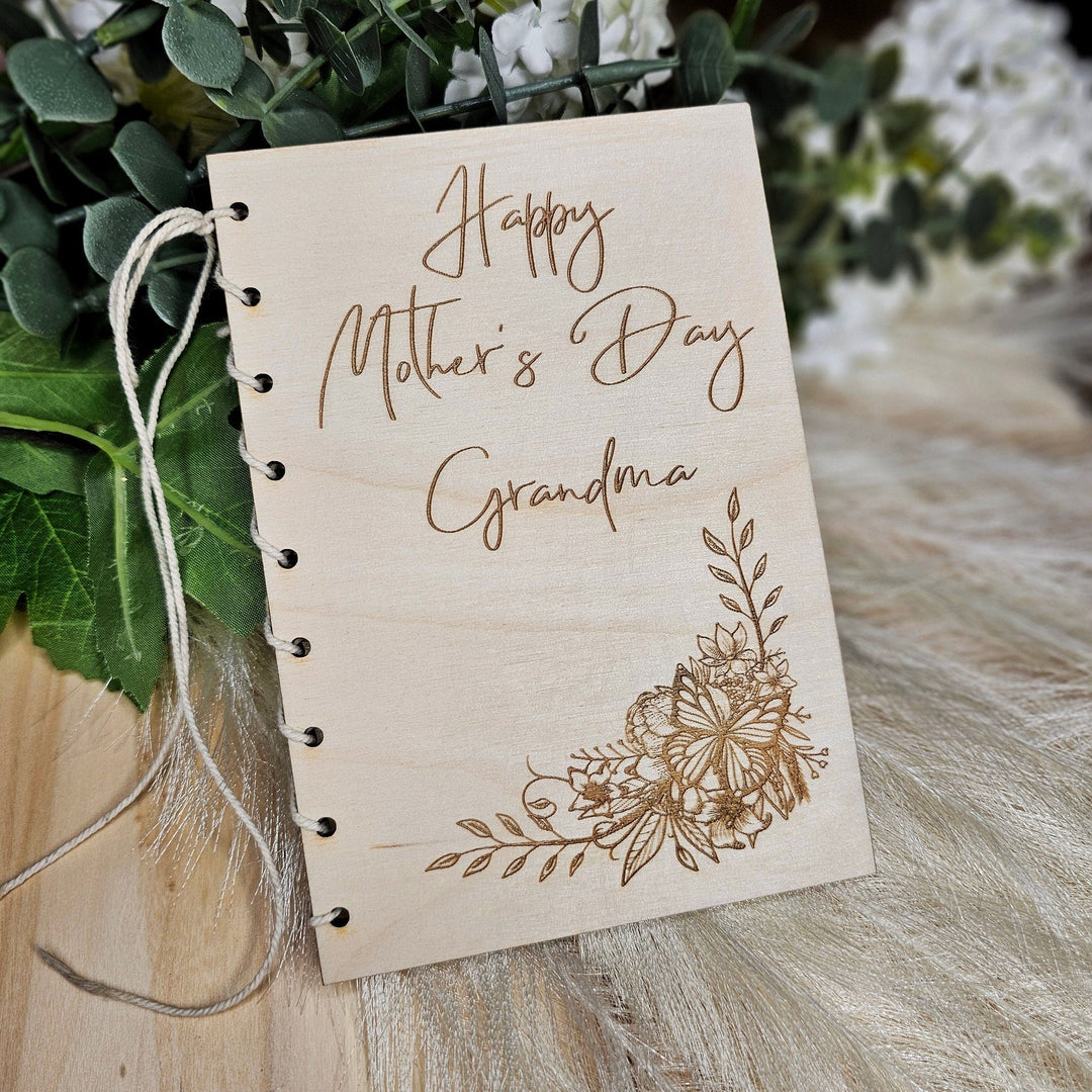 Personalised Wooden Card Happy Mother's Day Boho Flowers, Eco Friendly Birthday Gift, Mum, Mom, Grandmother, Nan, Nanny, Granny