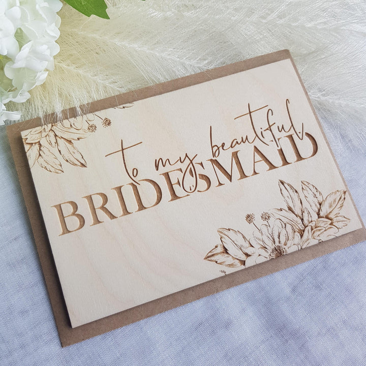 Bridesmaid Thank You Card, Personalised Wooden Gift - Rustic Three Hearts Keepsake for Maid of Honour & Bride Squad